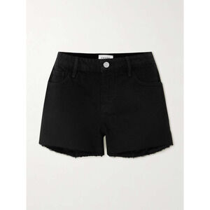 Frame 'Le Grand' Black Garcon Frayed Denim Shorts Size 28